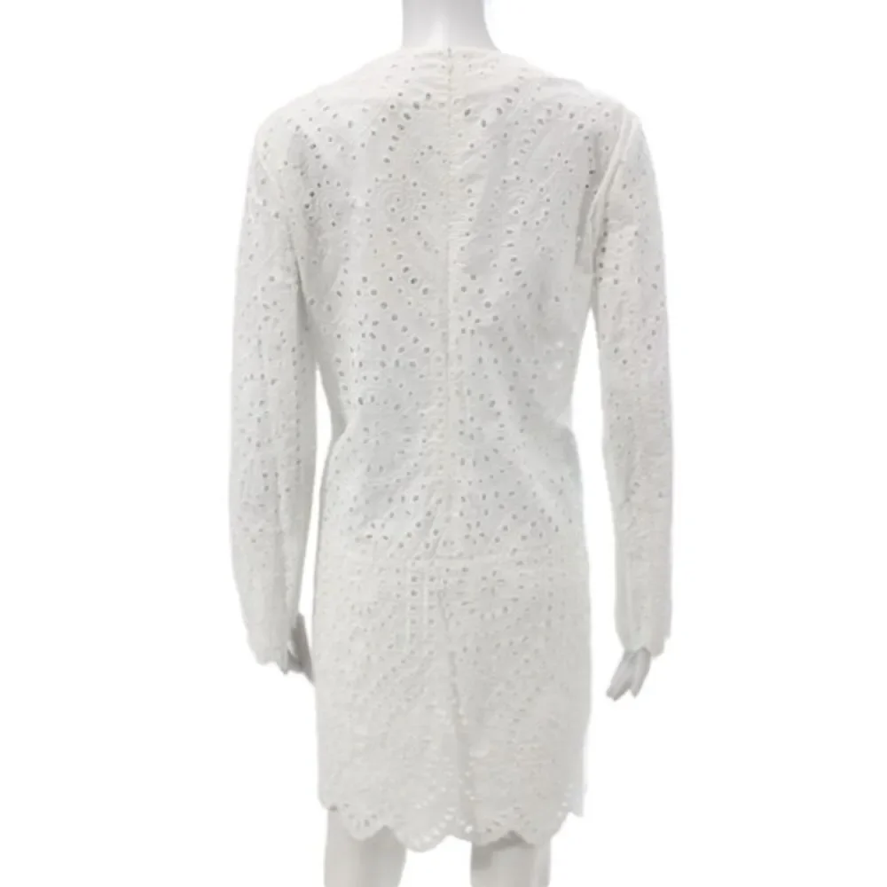 Classic Six Women Shift Dress White Crew Neck Long Sleeve Knee Length Size 10